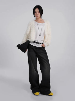 Polyester One-Shoulder Cream Loose Tee