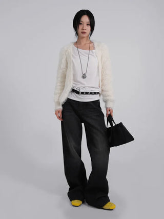 Polyester One-Shoulder Cream Loose Tee