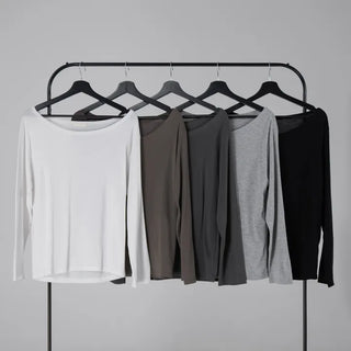 Polyester One-Shoulder Cream Loose Tee