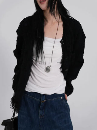 Polyester One-Shoulder Cream Loose Tee