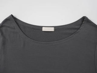 Polyester One-Shoulder Cream Loose Tee