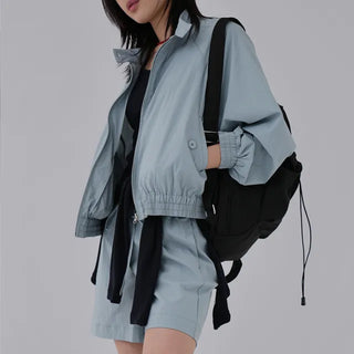 Surfy crinkly button-neck windbreaker jersey training anorak