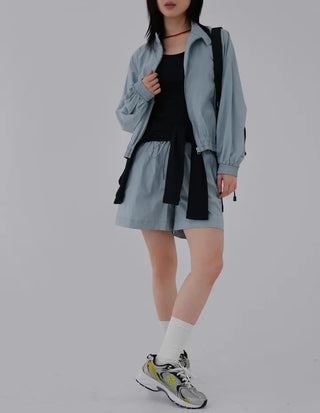 Surfy crinkly button-neck windbreaker jersey training anorak