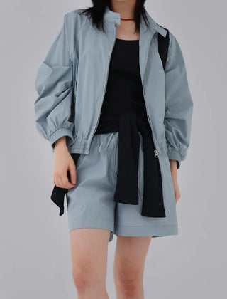 Surfy crinkly button-neck windbreaker jersey training anorak