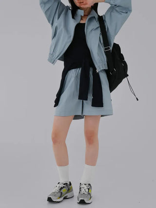Surfy crinkly button-neck windbreaker jersey training anorak