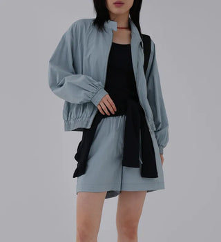 Surfy crinkly button-neck windbreaker jersey training anorak