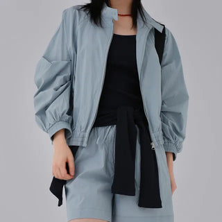 Surfy crinkly button-neck windbreaker jersey training anorak