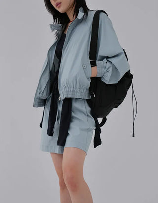 Surfy crinkly button-neck windbreaker jersey training anorak
