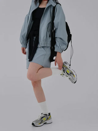 Surfy crinkly button-neck windbreaker jersey training anorak