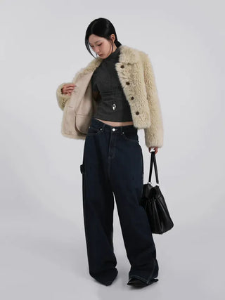 Saru Winter Big Collar Short Fur Jacket