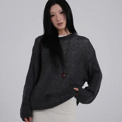 MIC See-through Rolling Long Sleeve Knit