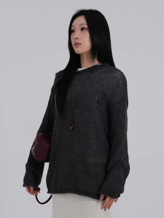MIC See-through Rolling Long Sleeve Knit