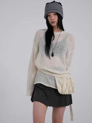 MIC See-through Rolling Long Sleeve Knit
