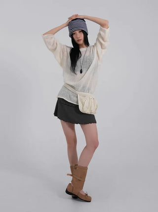 MIC See-through Rolling Long Sleeve Knit