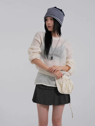 MIC See-through Rolling Long Sleeve Knit