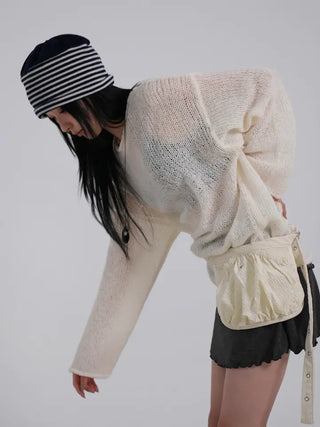 MIC See-through Rolling Long Sleeve Knit