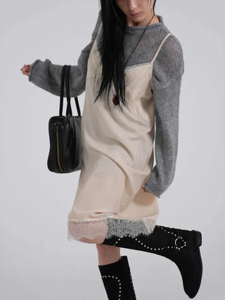 MIC See-through Rolling Long Sleeve Knit