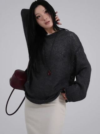 MIC See-through Rolling Long Sleeve Knit