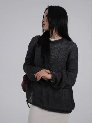 MIC See-through Rolling Long Sleeve Knit