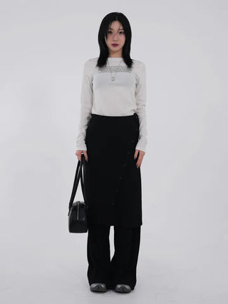 Ranun Diagonal Button Skirt & Long Pants