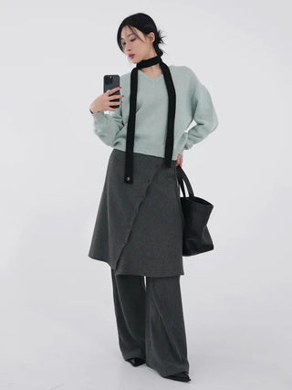 Ranun Diagonal Button Skirt & Long Pants