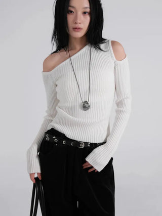 Soen Asymmetrical Shoulder Cutoff Ribbed Slim Knit