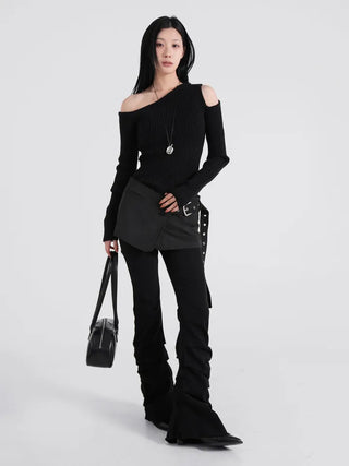 Soen Asymmetrical Shoulder Cutoff Ribbed Slim Knit