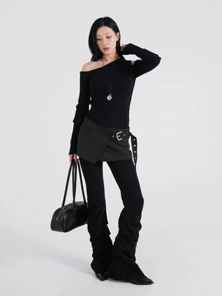 Soen Asymmetrical Shoulder Cutoff Ribbed Slim Knit