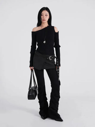 Soen Asymmetrical Shoulder Cutoff Ribbed Slim Knit