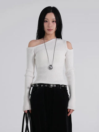 Soen Asymmetrical Shoulder Cutoff Ribbed Slim Knit