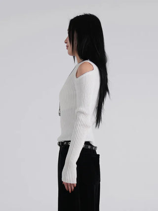 Soen Asymmetrical Shoulder Cutoff Ribbed Slim Knit