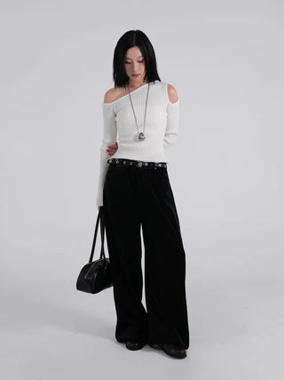 Soen Asymmetrical Shoulder Cutoff Ribbed Slim Knit