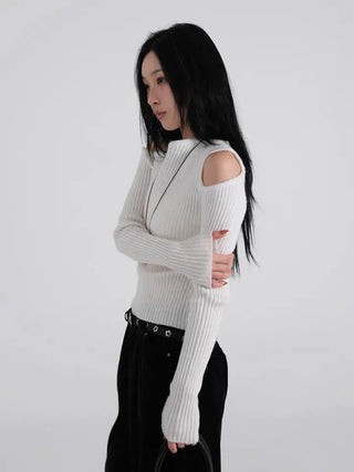 Soen Asymmetrical Shoulder Cutoff Ribbed Slim Knit