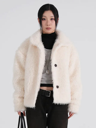 Rue Flat Collar Hairy Wool Short Coat