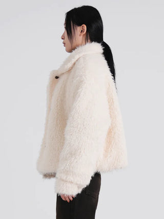 Rue Flat Collar Hairy Wool Short Coat