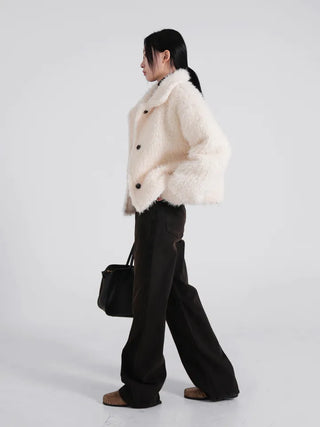 Rue Flat Collar Hairy Wool Short Coat