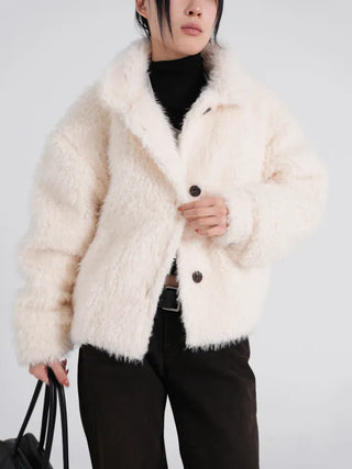 Rue Flat Collar Hairy Wool Short Coat