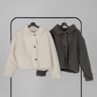 Rue Flat Collar Hairy Wool Short Coat