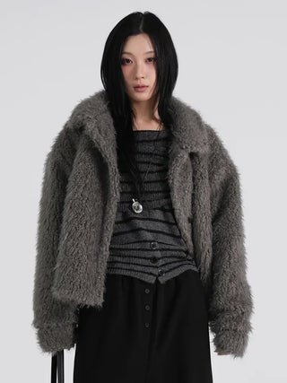 Rue Flat Collar Hairy Wool Short Coat