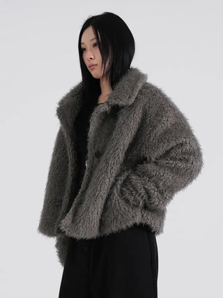 Rue Flat Collar Hairy Wool Short Coat