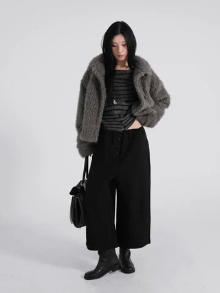 Rue Flat Collar Hairy Wool Short Coat