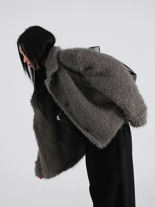 Rue Flat Collar Hairy Wool Short Coat