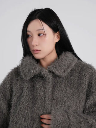 Rue Flat Collar Hairy Wool Short Coat