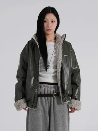 Luke Reversible Glossy Leather Fur Jumper
