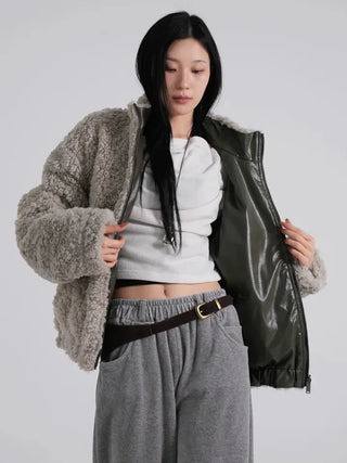 Luke Reversible Glossy Leather Fur Jumper