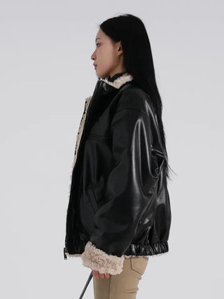 Luke Reversible Glossy Leather Fur Jumper