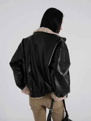 Luke Reversible Glossy Leather Fur Jumper
