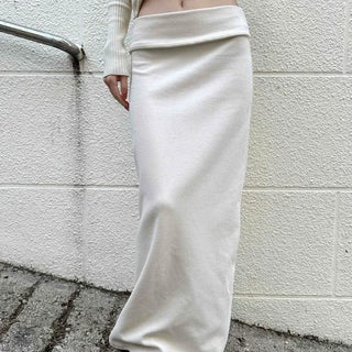 Folded H-line brushed maxi long skirt