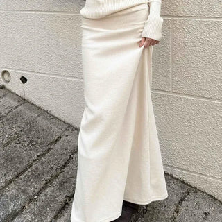 Folded H-line brushed maxi long skirt