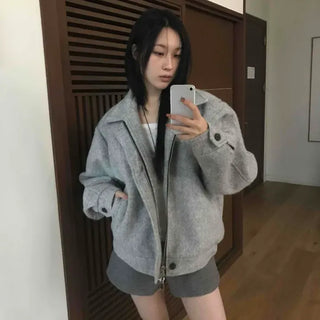Loose Fit Wool Blend Collared Short Jacket